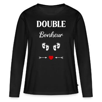 Double bonheur - T-shirt manches longues Premium bio Femme - noir - Devant - Julia (174cm)