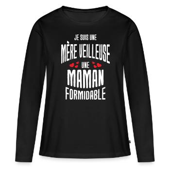 Je suis une mère veilleuse une maman formidable - T-shirt manches longues Premium bio Femme - noir - Devant - Julia (174cm)