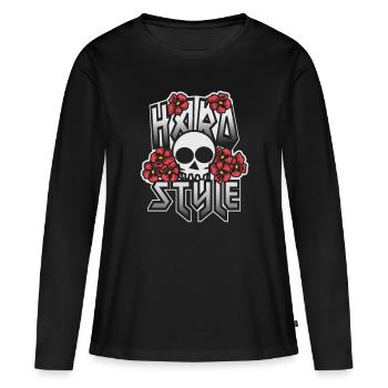 HARD STYLE skull embedded in flowers - Women's Premium Organic Long Sleeve Shirt - black - Front - Julia (174cm)