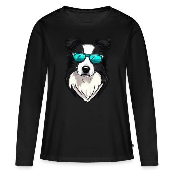 Border Collie trägt Sonnenbrille - Frauen Premium Bio Langarmshirt - Schwarz - Vorne - Julia (174cm)