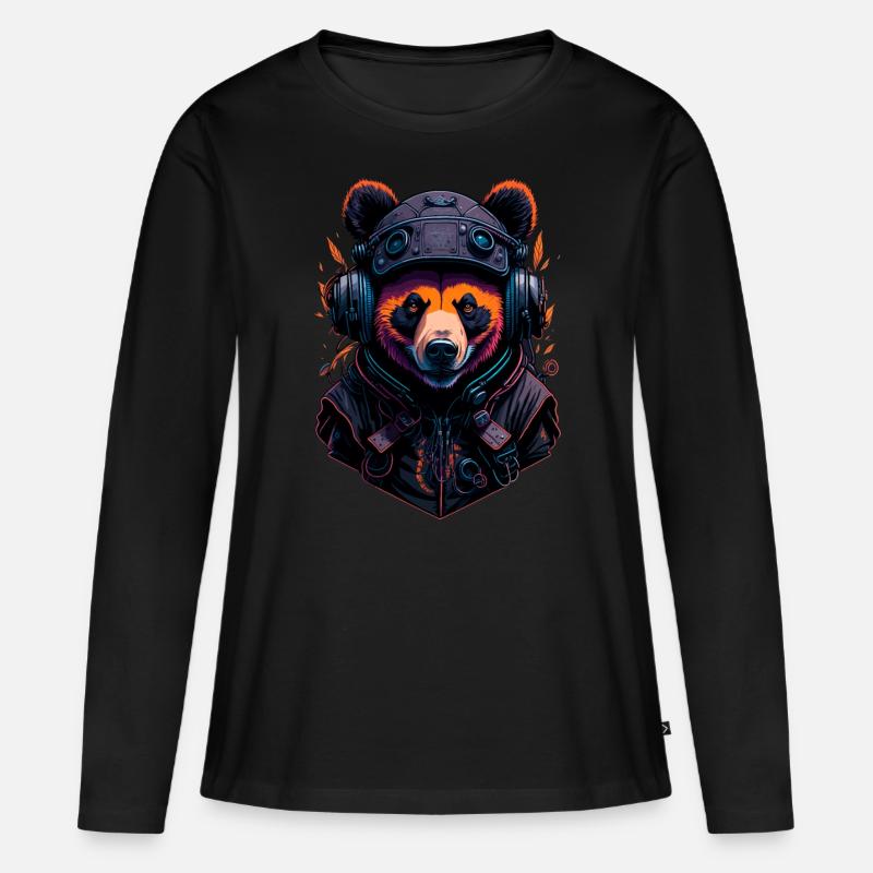 Panda - Frauen Premium Bio Langarmshirt - Schwarz
