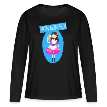 Moin München Dirndl Statement - Frauen Premium Bio Langarmshirt - Schwarz - Vorne - Julia (174cm)