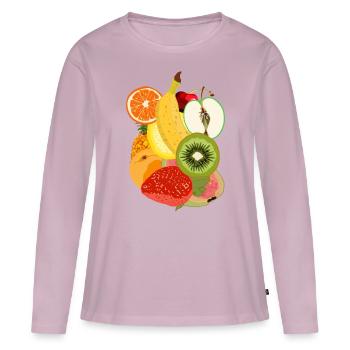 Salade de fruits - T-shirt manches longues Premium bio Femme - rose poudré - Devant - Julia (174cm)