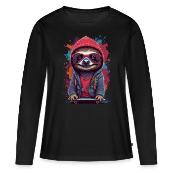 Sloth cool confident skater skateboard - Women's Premium Organic Long Sleeve Shirt - black - Front - Julia (174cm)
