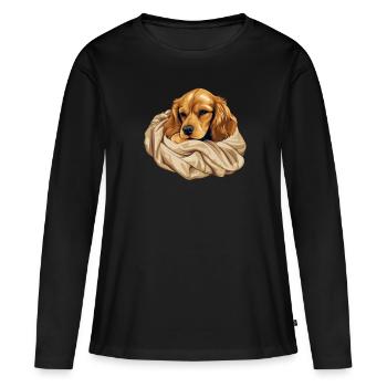 Chiot Chien Mignon Cocker Épagneul - T-shirt manches longues Premium bio Femme - noir - Devant - Julia (174cm)
