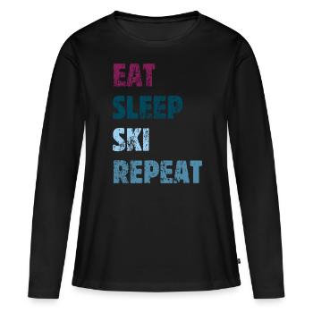 Eat Sleep Ski Repeat - Skifahrer, Skiurlaub Spruch - Frauen Premium Bio Langarmshirt - Schwarz - Vorne - Julia (174cm)