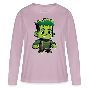 Monstre vert mignon - T-shirt manches longues Premium bio Femme - rose poudré - Devant - Julia (174cm)