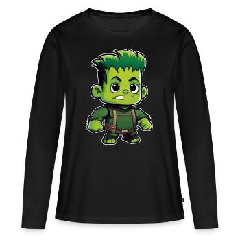 Monstre vert mignon - T-shirt manches longues Premium bio Femme - noir - Devant - Julia (174cm)
