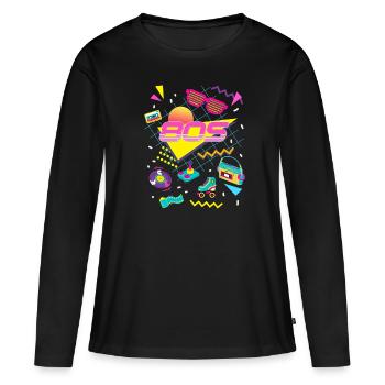 80s Themed Party Costume Outfit - Women's Premium Organic Long Sleeve Shirt - black - Front - Julia (174cm)