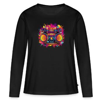 80s Themed Party Costume Outfit - Women's Premium Organic Long Sleeve Shirt - black - Front - Julia (174cm)