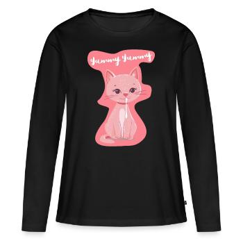 Süßes 'Yummy' Katzenbaby-Shirt in Rosa - Frauen Premium Bio Langarmshirt - Schwarz - Vorne - Julia (174cm)