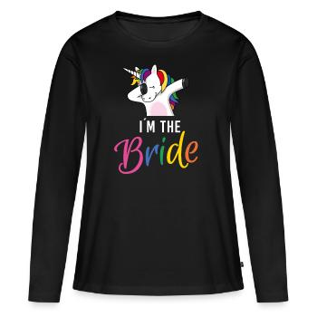 LGBTQ I am bride Einhorn Junggesellinnenabschied - Frauen Premium Bio Langarmshirt - Schwarz - Vorne - Julia (174cm)