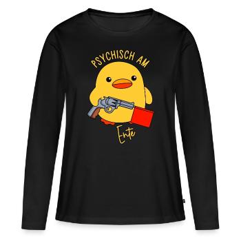 Ente Spielzeugpistole Knallfahne Psychisch am Ente - Frauen Premium Bio Langarmshirt - Schwarz - Vorne - Julia (174cm)