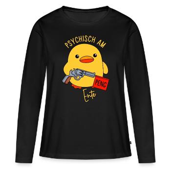 Psychisch am Ente - Frauen Premium Bio Langarmshirt - Schwarz - Vorne - Julia (174cm)