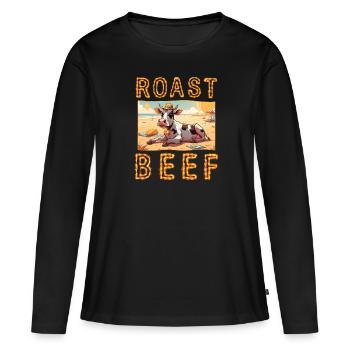 Rôti de bœuf Vache Vacances Plage Bain de soleil Rôti de bœuf - T-shirt manches longues Premium bio Femme - noir - Devant - Julia (174cm)