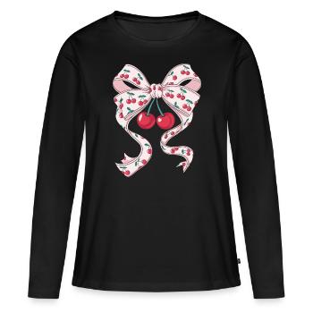 Cerises Jolie Femme Coquette - T-shirt manches longues Premium bio Femme - noir - Devant - Julia (174cm)