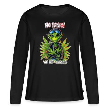 Cannabis Alien - PAS DE PANIQUE NOUS SOMMES BIO 2 - T-shirt manches longues Premium bio Femme - noir - Devant - Julia (174cm)