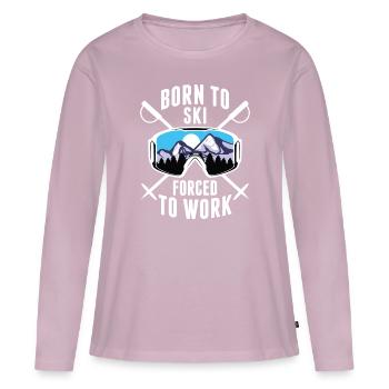 Né pour skier obligé de travailler - T-shirt manches longues Premium bio Femme - rose poudré - Devant - Julia (174cm)