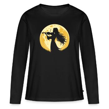 Geige Vollmond - Frauen Premium Bio Langarmshirt - Schwarz - Vorne - Julia (174cm)