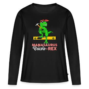 Maman bricoleuse Mamasaurus Bricolo Rex - T-shirt manches longues Premium bio Femme - noir - Devant - Julia (174cm)