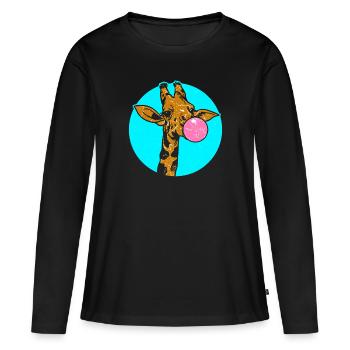 Funny girafe avec bubble-gum - T-shirt manches longues Premium bio Femme - noir - Devant - Julia (174cm)