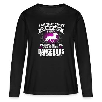 Cadeau Isi rôti de chevaux islandais - T-shirt manches longues Premium bio Femme - noir - Devant - Julia (174cm)