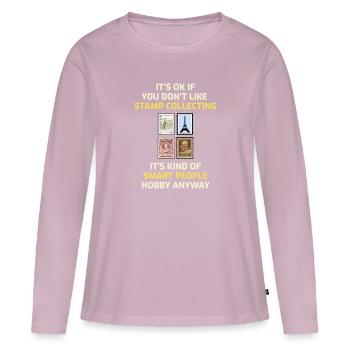 Philatéliste collectionneur de timbres - T-shirt manches longues Premium bio Femme - rose poudré - Devant - Julia (174cm)