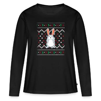 Lapin de Noël laid - T-shirt manches longues Premium bio Femme - noir - Devant - Julia (174cm)
