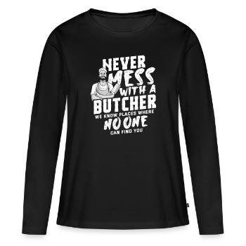 Metzger - Frauen Premium Bio Langarmshirt - Schwarz - Vorne - Julia (174cm)