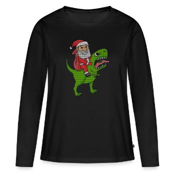Weihnachten Dinosaurier Ugly Christmas Effekt - Frauen Premium Bio Langarmshirt - Schwarz - Vorne - Julia (174cm)