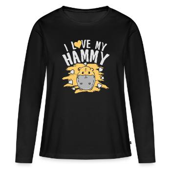 Hamster Liebe Nagetier Pelzig Tierchen Haustier - Frauen Premium Bio Langarmshirt - Schwarz - Vorne - Julia (174cm)