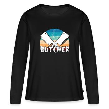 Metzger - Frauen Premium Bio Langarmshirt - Schwarz - Vorne - Julia (174cm)