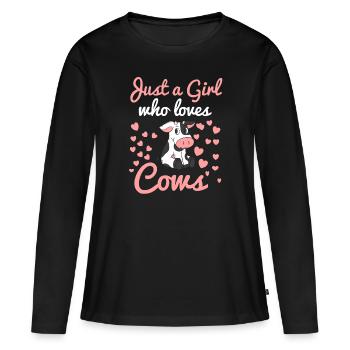 cow - Women's Premium Organic Long Sleeve Shirt - black - Front - Julia (174cm)