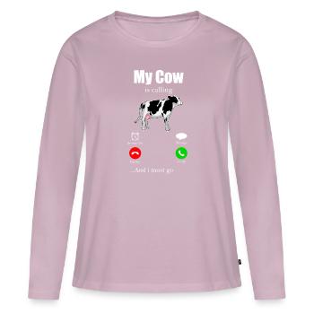 Vache moo boeuf lait fermier ferme des animaux - T-shirt manches longues Premium bio Femme - rose poudré - Devant - Julia (174cm)