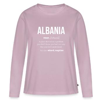 Albanie - T-shirt manches longues Premium bio Femme - rose poudré - Devant - Julia (174cm)