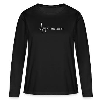 Amsterdam - T-shirt manches longues Premium bio Femme - noir - Devant - Julia (174cm)