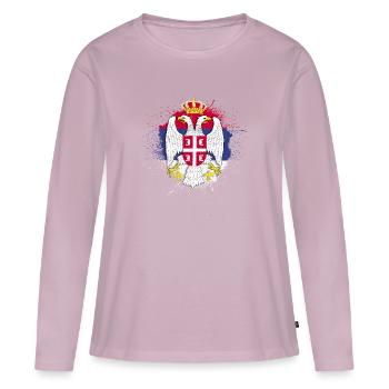 Serbie Tshirt don Yougoslavie Zagreb Tito - T-shirt manches longues Premium bio Femme - rose poudré - Devant - Julia (174cm)