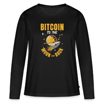 Bitcoin Tshirt Bourse Argent Crypto Blockchain Hodl - T-shirt manches longues Premium bio Femme - noir - Devant - Julia (174cm)