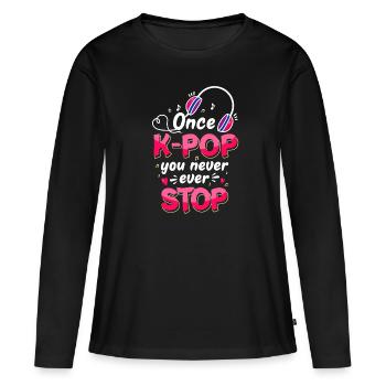 K-Pop - T-shirt manches longues Premium bio Femme - noir - Devant - Julia (174cm)
