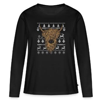 Scottish Highland Cattle Ugly Noël - T-shirt manches longues Premium bio Femme - noir - Devant - Julia (174cm)