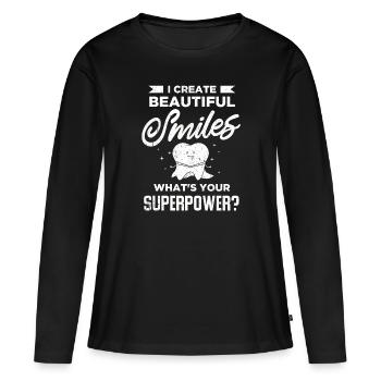 Dentiste Dentifrice Brosse à dents Kiefer Doc Dentiste - T-shirt manches longues Premium bio Femme - noir - Devant - Julia (174cm)