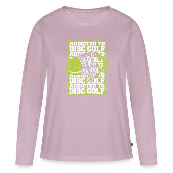 Accro au Disc Golf Disc Golfer Frisbee Golf - T-shirt manches longues Premium bio Femme - rose poudré - Devant - Julia (174cm)