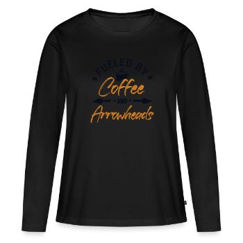 Alimenté par le café et les pointes de flèches - T-shirt manches longues Premium bio Femme - noir - Devant - Julia (174cm)