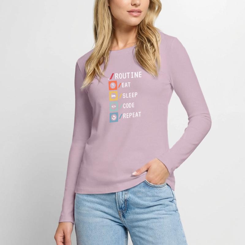 Routine Eat Sleep Code Repeat Developer Coder Frauen Premium Bio Langarmshirt