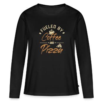 Alimenté par le café et la pizza plateau à pizza Four à pizza - T-shirt manches longues Premium bio Femme - noir - Devant - Julia (174cm)