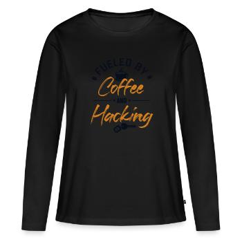 Alimenté par le café et le piratage du renifleur de phishing - T-shirt manches longues Premium bio Femme - noir - Devant - Julia (174cm)