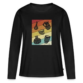 Retro Hobby Pottery Pro Wheel Lover Pottery - Women's Premium Organic Long Sleeve Shirt - black - Front - Julia (174cm)