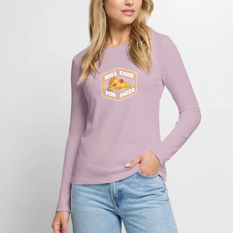 Will Code For Pizza Developer Coder Programmer T-shirt manches longues Premium bio Femme