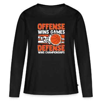 Offense Wins Games Defense Wins Championships - Frauen Premium Bio Langarmshirt - Schwarz - Vorne - Julia (174cm)