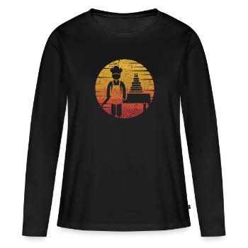 Retro Bäckerei Konditor Hobbybäcker Bäckermeister - Frauen Premium Bio Langarmshirt - Schwarz - Vorne - Julia (174cm)
